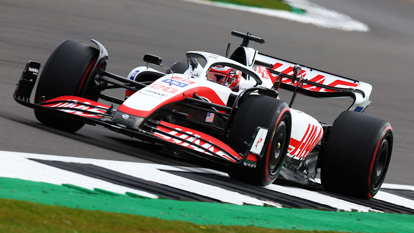 NORTHAMPTON, ENGLAND - JULY 01: Kevin Magnussen of Denmark driving the (20) Haas F1 VF-22 Ferrari on track during practice ahead of the F1 Grand Prix of Great Britain at Silverstone on July 01, 2022 in Northampton, England. (Photo by Mark Thompson/Getty Images)