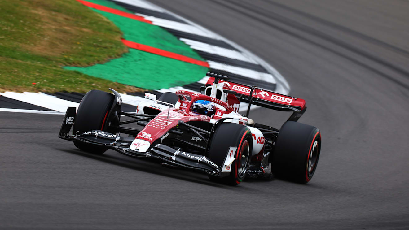 NORTHAMPTON, ENGLAND - JULY 02: Valtteri Bottas of Finland driving the (77) Alfa Romeo F1 C42 Ferrari on track during final practice ahead of the F1 Grand Prix of Great Britain at Silverstone on July 02, 2022 in Northampton, England. (Photo by Mark Thompson/Getty Images)