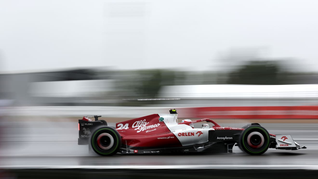 NORTHAMPTON, ENGLAND - JULY 02: Zhou Guanyu of China driving the (24) Alfa Romeo F1 C42 Ferrari on track during qualifying ahead of the F1 Grand Prix of Great Britain at Silverstone on July 02, 2022 in Northampton, England. (Photo by Bryn Lennon - Formula 1/Formula 1 via Getty Images)
