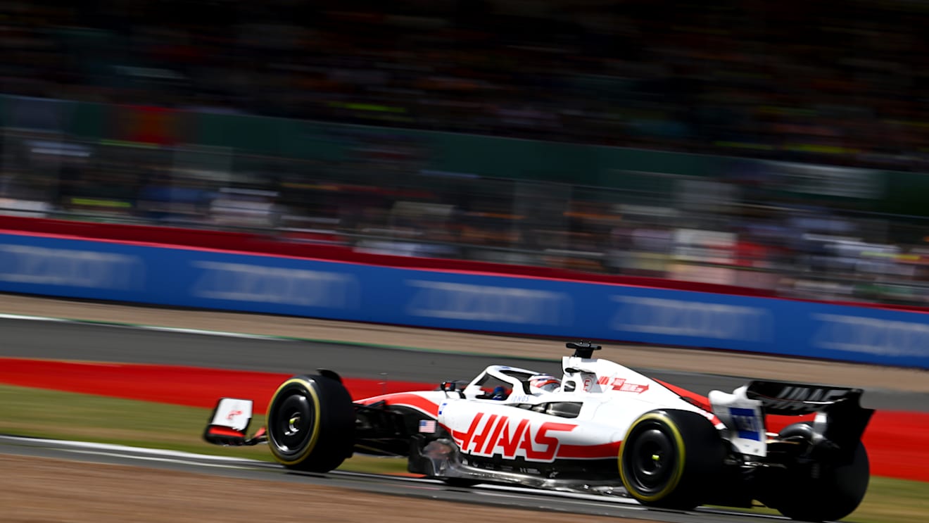 NORTHAMPTON, ENGLAND - JULY 03: Kevin Magnussen of Denmark driving the (20) Haas F1 VF-22 Ferrari on track during the F1 Grand Prix of Great Britain at Silverstone on July 03, 2022 in Northampton, England. (Photo by Clive Mason/Getty Images)