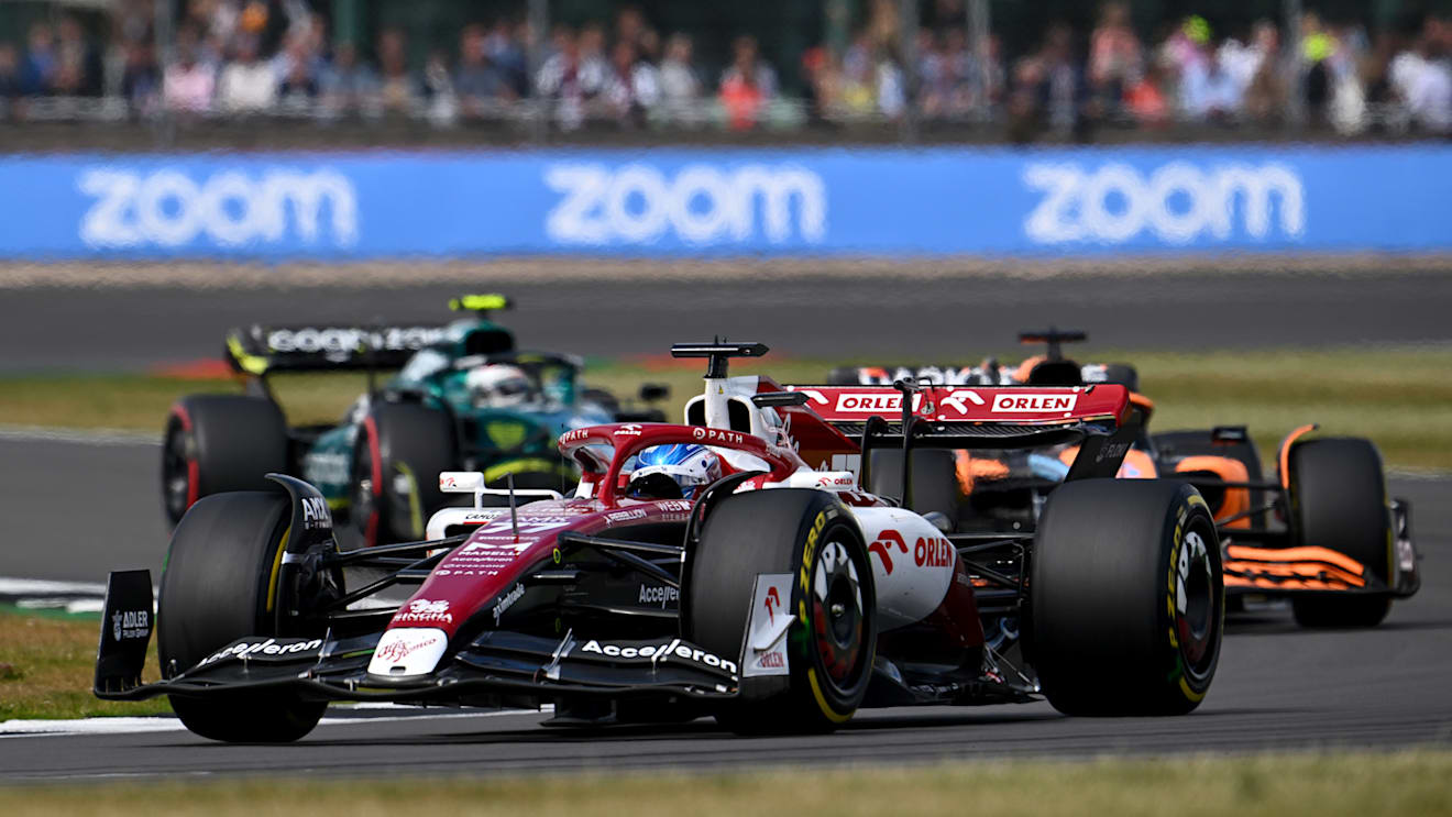 NORTHAMPTON, ENGLAND - JULY 03: Valtteri Bottas of Finland driving the (77) Alfa Romeo F1 C42 Ferrari on track during the F1 Grand Prix of Great Britain at Silverstone on July 03, 2022 in Northampton, England. (Photo by Clive Mason/Getty Images)