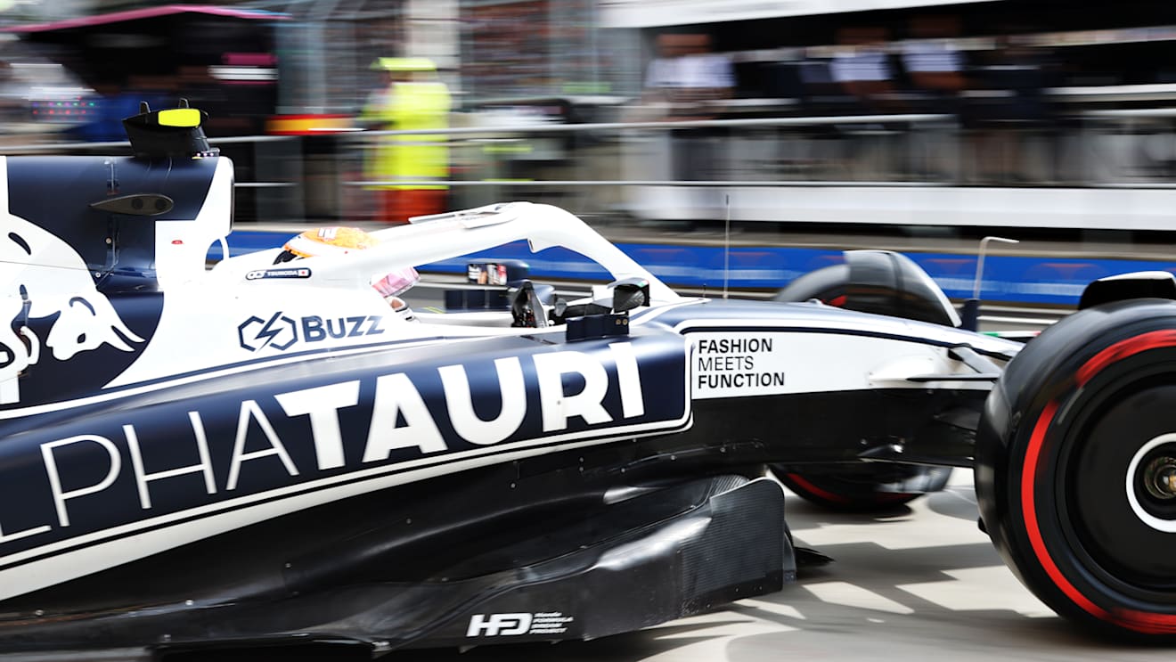 BUDAPEST, HUNGARY - JULY 30: Yuki Tsunoda of Japan driving the (22) Scuderia AlphaTauri AT03 leaves the garage during qualifying ahead of the F1 Grand Prix of Hungary at Hungaroring on July 30, 2022 in Budapest, Hungary. (Photo by Peter Fox/Getty Images)