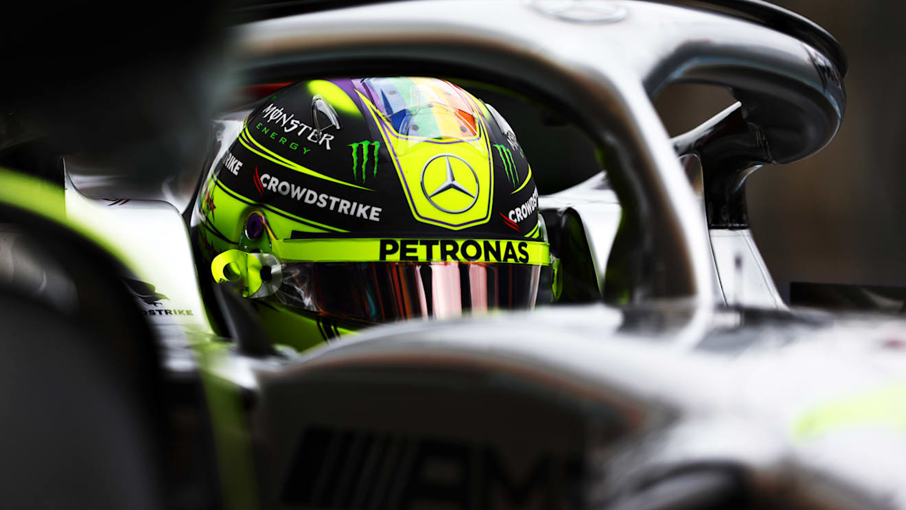 BUDAPEST, HUNGARY - JULY 30: Lewis Hamilton of Great Britain and Mercedes stops in the Pitlane during qualifying ahead of the F1 Grand Prix of Hungary at Hungaroring on July 30, 2022 in Budapest, Hungary. (Photo by Mark Thompson/Getty Images)