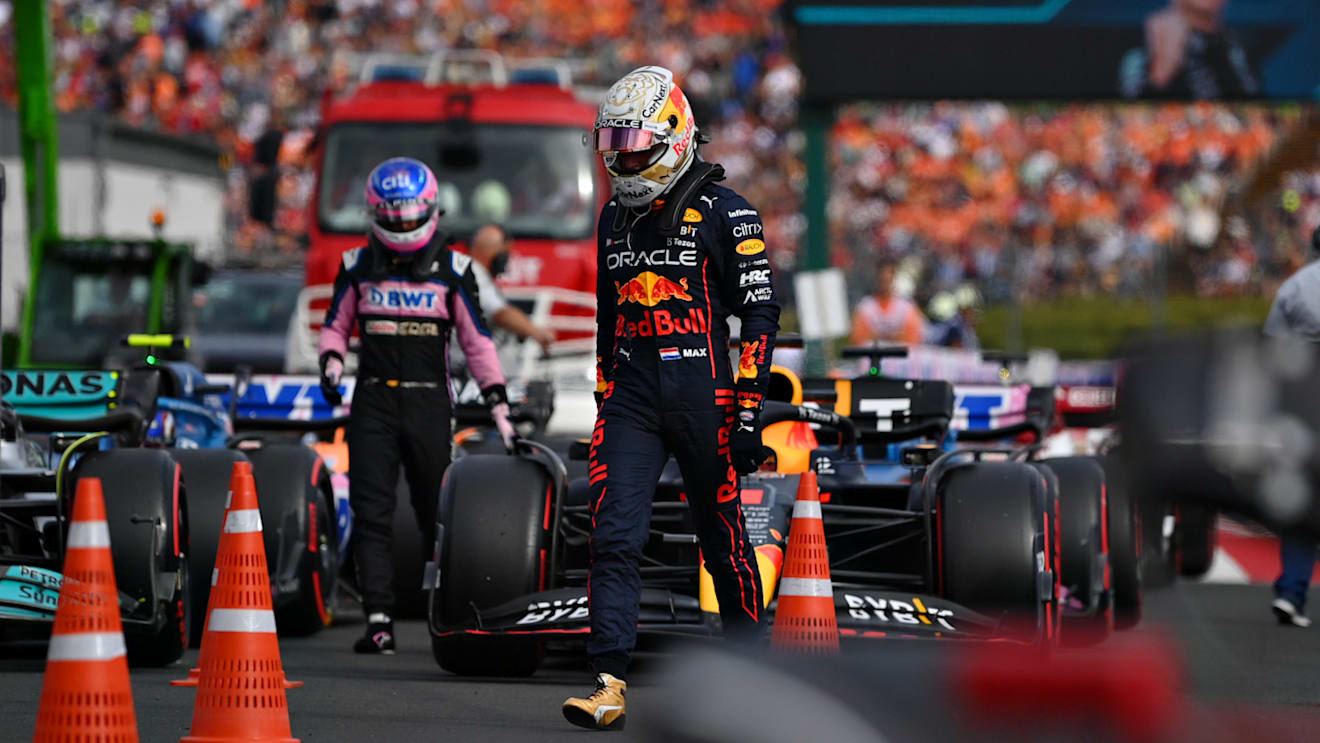 BUDAPEST, HUNGARY - JULY 30: Tenth place qualifier Max Verstappen of the Netherlands and Oracle Red Bull Racing walks in parc ferme during qualifying ahead of the F1 Grand Prix of Hungary at Hungaroring on July 30, 2022 in Budapest, Hungary. (Photo by Dan Mullan/Getty Images)