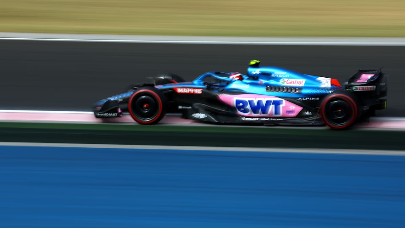 BUDAPEST, HUNGARY - JULY 30: Esteban Ocon of France driving the (31) Alpine F1 A522 Renault on track during qualifying ahead of the F1 Grand Prix of Hungary at Hungaroring on July 30, 2022 in Budapest, Hungary. (Photo by Bryn Lennon - Formula 1/Formula 1 via Getty Images)
