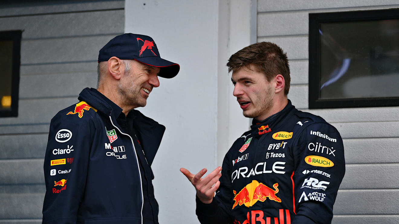 BUDAPEST, HUNGARY - JULY 31: Race winner Max Verstappen of the Netherlands and Oracle Red Bull Racing talks with Adrian Newey, the Chief Technical Officer of Red Bull Racing in parc ferme during the F1 Grand Prix of Hungary at Hungaroring on July 31, 2022 in Budapest, Hungary. (Photo by Dan Mullan/Getty Images)