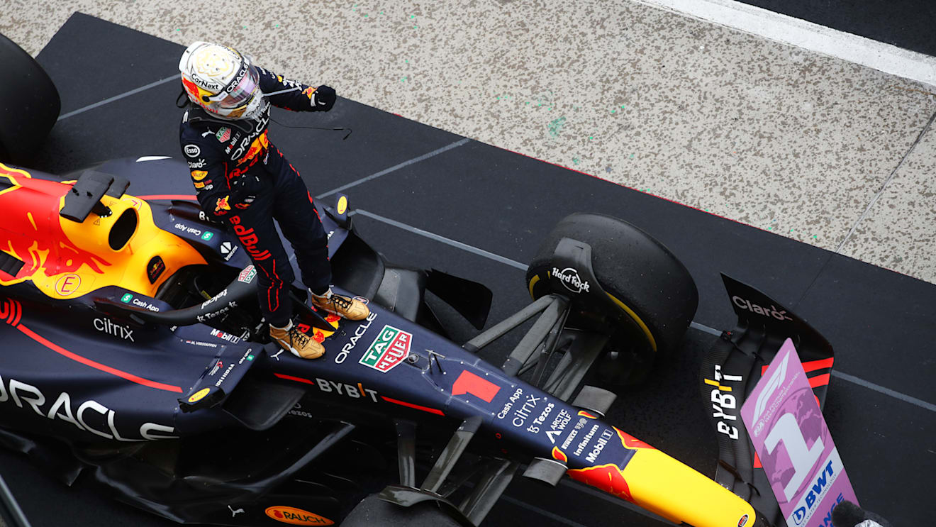 BUDAPEST, HUNGARY - JULY 31: Race winner Max Verstappen of the Netherlands and Oracle Red Bull Racing celebrates in parc ferme during the F1 Grand Prix of Hungary at Hungaroring on July 31, 2022 in Budapest, Hungary. (Photo by Joe Portlock - Formula 1/Formula 1 via Getty Images)