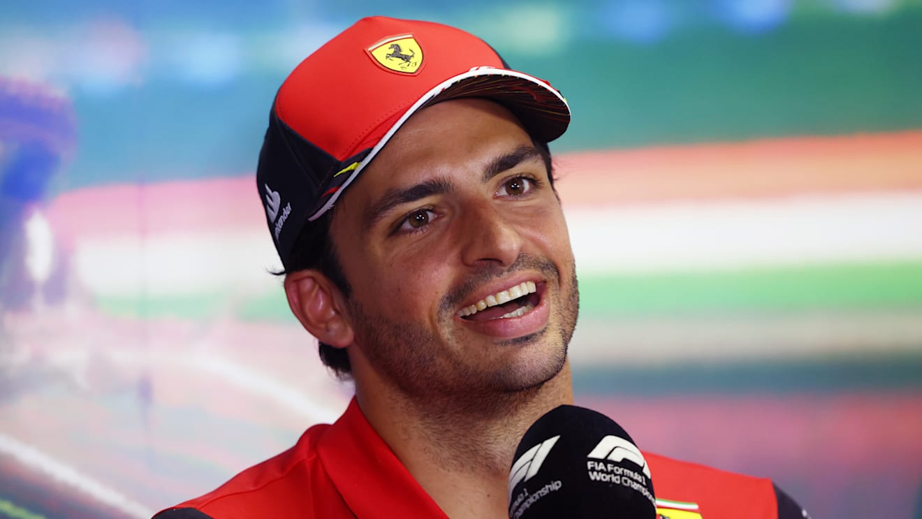BUDAPEST, HUNGARY - JULY 28: Carlos Sainz of Spain and Ferrari talks in the Drivers Press Conference during previews ahead of the F1 Grand Prix of Hungary at Hungaroring on July 28, 2022 in Budapest, Hungary. (Photo by Bryn Lennon/Getty Images)
