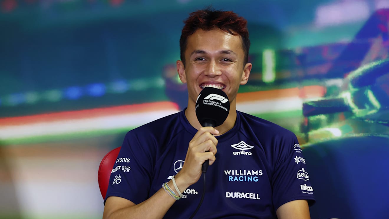 BUDAPEST, HUNGARY - JULY 28: Alexander Albon of Thailand and Williams talks in the Drivers Press Conference during previews ahead of the F1 Grand Prix of Hungary at Hungaroring on July 28, 2022 in Budapest, Hungary. (Photo by Bryn Lennon/Getty Images)