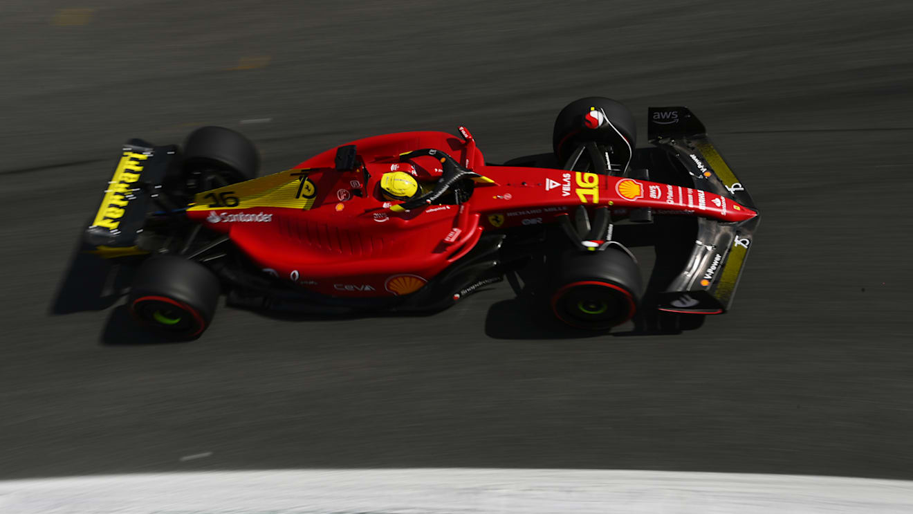 MONZA, ITALY - SEPTEMBER 09: Charles Leclerc of Monaco driving (16) the Ferrari F1-75 on track during practice ahead of the F1 Grand Prix of Italy at Autodromo Nazionale Monza on September 09, 2022 in Monza, Italy. (Photo by Dan Mullan/Getty Images)