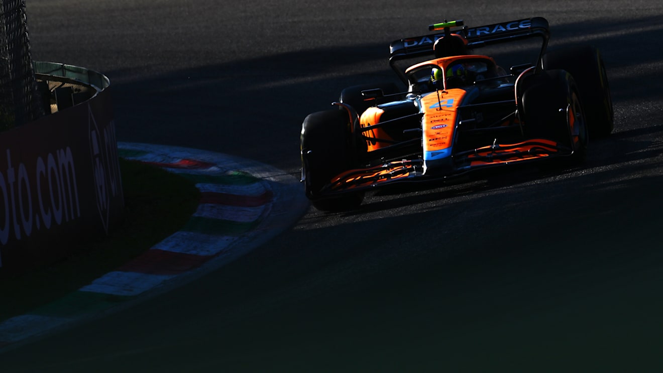 MONZA, ITALY - SEPTEMBER 09: Lando Norris of Great Britain driving the (4) McLaren MCL36 Mercedes on track during practice ahead of the F1 Grand Prix of Italy at Autodromo Nazionale Monza on September 09, 2022 in Monza, Italy. (Photo by Clive Mason/Getty Images)