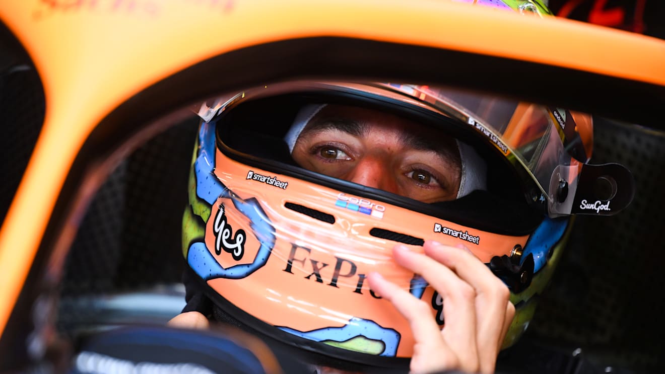 MONZA, ITALY - SEPTEMBER 09: Daniel Ricciardo of Australia and McLaren prepares to drive in the garage during practice ahead of the F1 Grand Prix of Italy at Autodromo Nazionale Monza on September 09, 2022 in Monza, Italy. (Photo by Clive Mason/Getty Images)