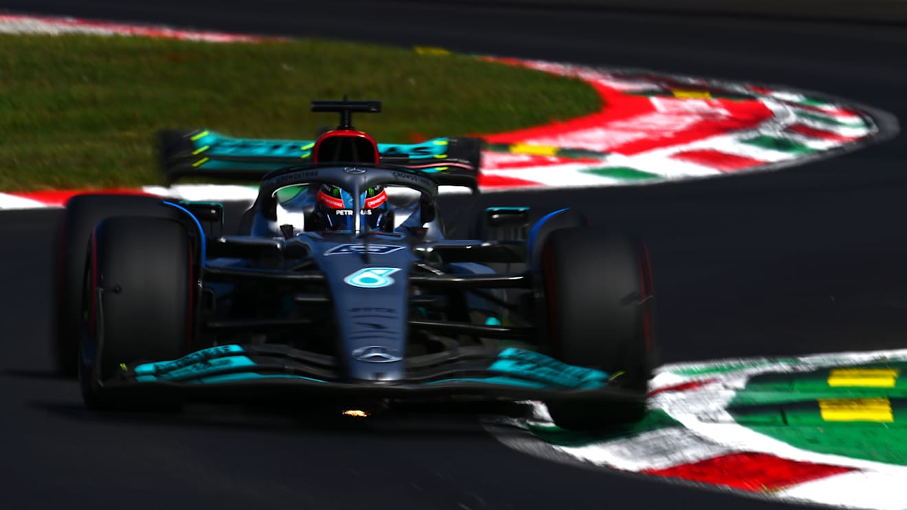 MONZA, ITALY - SEPTEMBER 10: George Russell of Great Britain driving the (63) Mercedes AMG Petronas F1 Team W13 on track during final practice ahead of the F1 Grand Prix of Italy at Autodromo Nazionale Monza on September 10, 2022 in Monza, Italy. (Photo by Clive Mason/Getty Images)