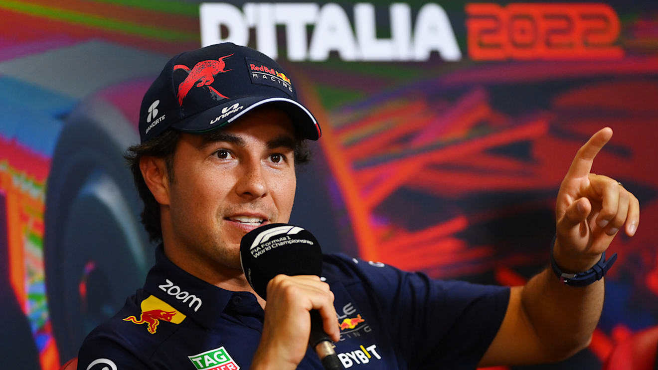 MONZA, ITALY - SEPTEMBER 08: Sergio Perez of Mexico and Oracle Red Bull Racing attends the Drivers Press Conference during previews ahead of the F1 Grand Prix of Italy at Autodromo Nazionale Monza on September 08, 2022 in Monza, Italy. (Photo by Dan Mullan/Getty Images)