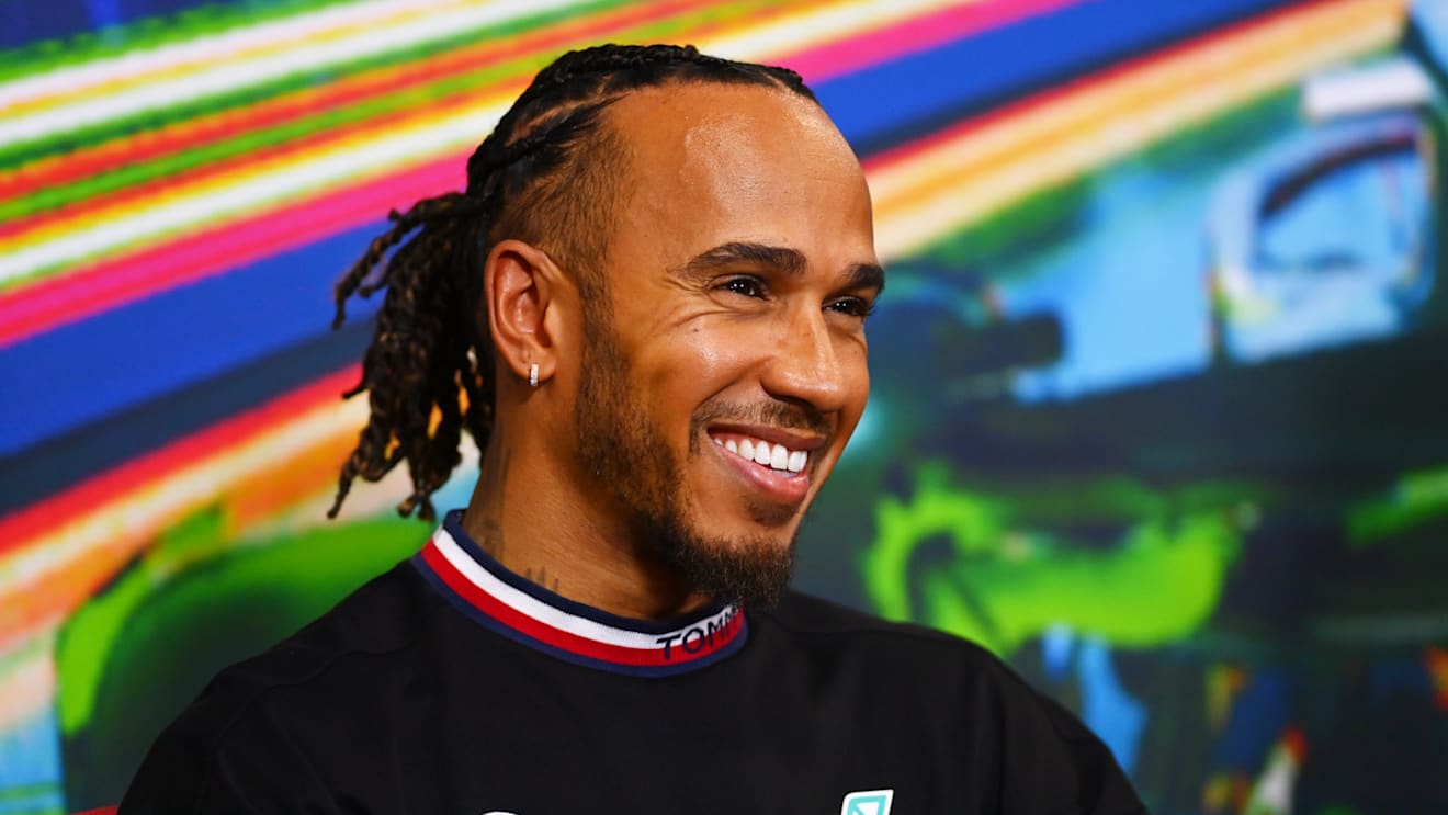 MONZA, ITALY - SEPTEMBER 08: Lewis Hamilton of Great Britain and Mercedes attends the Drivers Press Conference during previews ahead of the F1 Grand Prix of Italy at Autodromo Nazionale Monza on September 08, 2022 in Monza, Italy. (Photo by Dan Mullan/Getty Images)