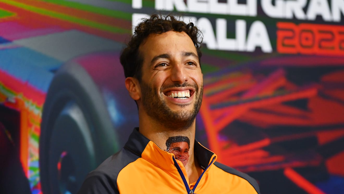 MONZA, ITALY - SEPTEMBER 08: Daniel Ricciardo of Australia and McLaren attends the Drivers Press Conference during previews ahead of the F1 Grand Prix of Italy at Autodromo Nazionale Monza on September 08, 2022 in Monza, Italy. (Photo by Dan Mullan/Getty Images)