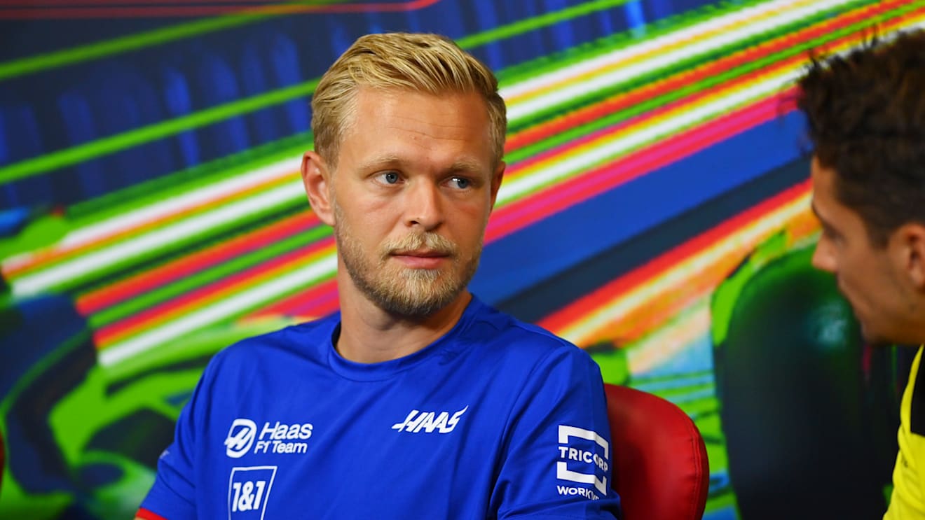 MONZA, ITALY - SEPTEMBER 08: Kevin Magnussen of Denmark and Haas F1 attends the drivers press conference during previews ahead of the F1 Grand Prix of Italy at Autodromo Nazionale Monza on September 08, 2022 in Monza, Italy. (Photo by Dan Mullan/Getty Images)