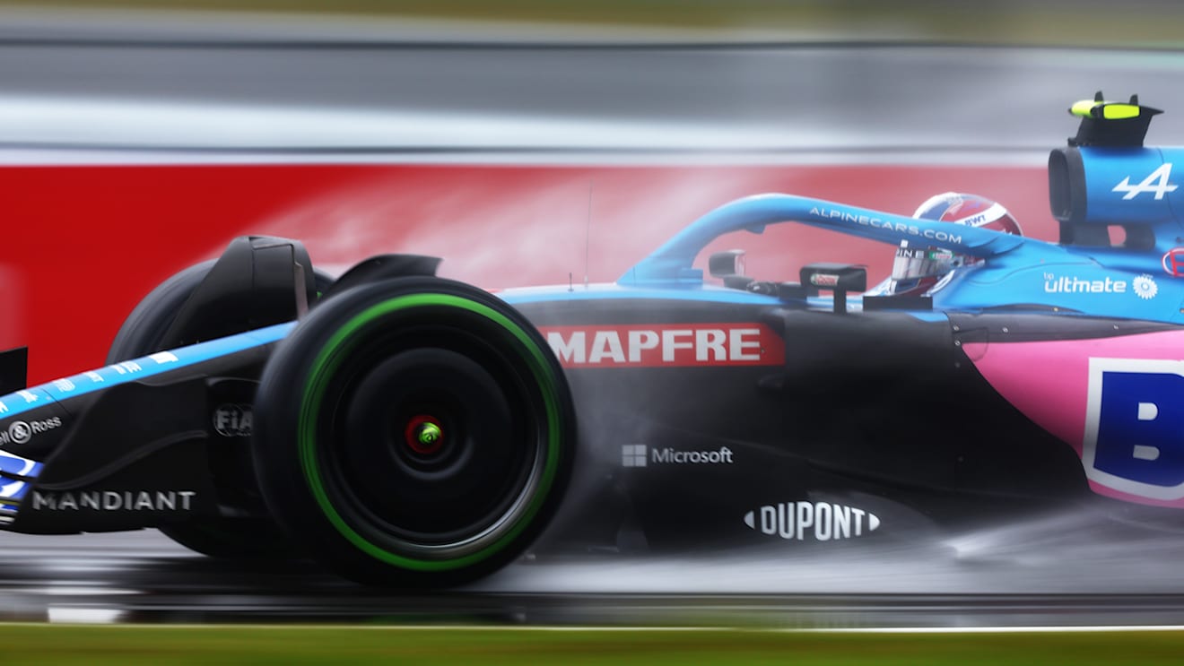 SUZUKA, JAPAN - OCTOBER 07: Esteban Ocon of France driving the (31) Alpine F1 A522 Renault on track during practice ahead of the F1 Grand Prix of Japan at Suzuka International Racing Course on October 07, 2022 in Suzuka, Japan. (Photo by Bryn Lennon - Formula 1/Formula 1 via Getty Images)