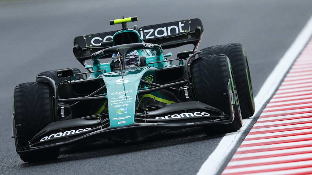 SUZUKA, JAPAN - OCTOBER 07: Sebastian Vettel of Germany driving the (5) Aston Martin AMR22 Mercedes on track during practice ahead of the F1 Grand Prix of Japan at Suzuka International Racing Course on October 07, 2022 in Suzuka, Japan. (Photo by Clive Rose/Getty Images)
