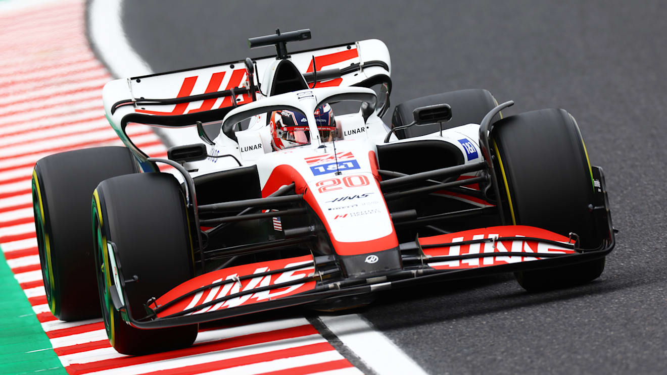 SUZUKA, JAPAN - OCTOBER 08: Kevin Magnussen of Denmark driving the (20) Haas F1 VF-22 Ferrari on track during final practice ahead of the F1 Grand Prix of Japan at Suzuka International Racing Course on October 08, 2022 in Suzuka, Japan. (Photo by Mark Thompson/Getty Images )