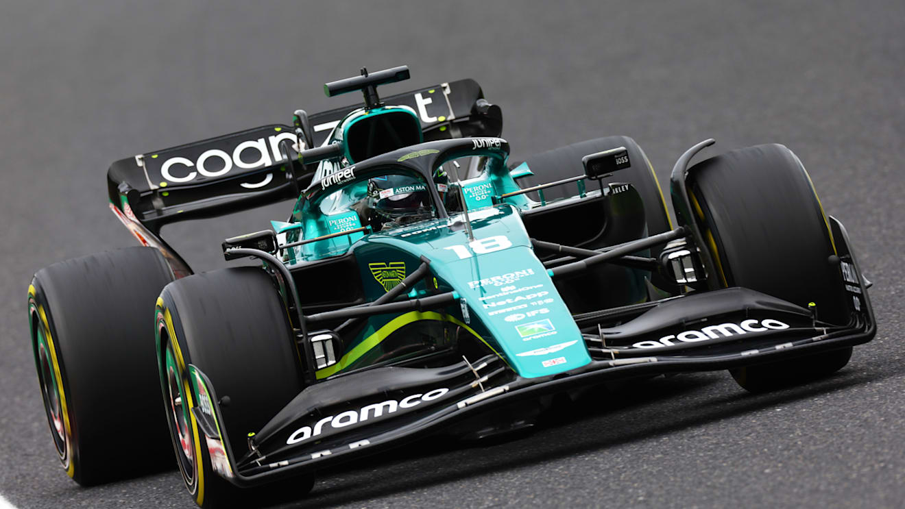 SUZUKA, JAPAN - OCTOBER 08: Lance Stroll of Canada driving the (18) Aston Martin AMR22 Mercedes on track during final practice ahead of the F1 Grand Prix of Japan at Suzuka International Racing Course on October 08, 2022 in Suzuka, Japan. (Photo by Mark Thompson/Getty Images )