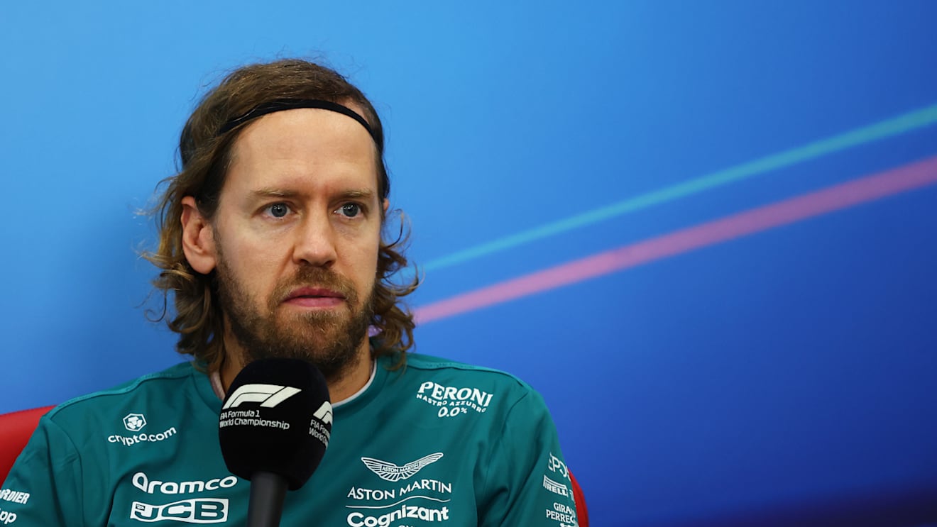 SUZUKA, JAPAN - OCTOBER 06: Sebastian Vettel of Germany and Aston Martin F1 Team attends the Drivers Press Conference during previews ahead of the F1 Grand Prix of Japan at Suzuka International Racing Course on October 06, 2022 in Suzuka, Japan. (Photo by Bryn Lennon/Getty Images)