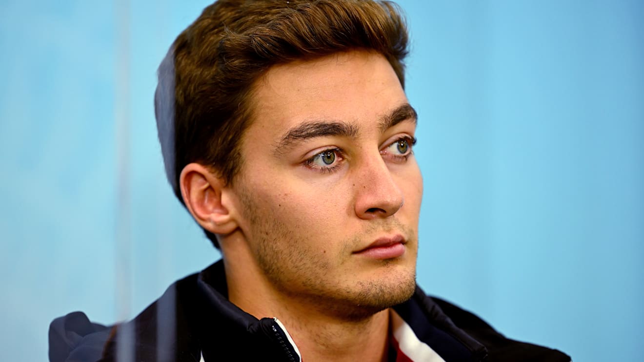 SUZUKA, JAPAN - OCTOBER 06: George Russell of Great Britain and Mercedes attends the Drivers Press Conference during previews ahead of the F1 Grand Prix of Japan at Suzuka International Racing Course on October 06, 2022 in Suzuka, Japan. (Photo by Clive Mason/Getty Images)