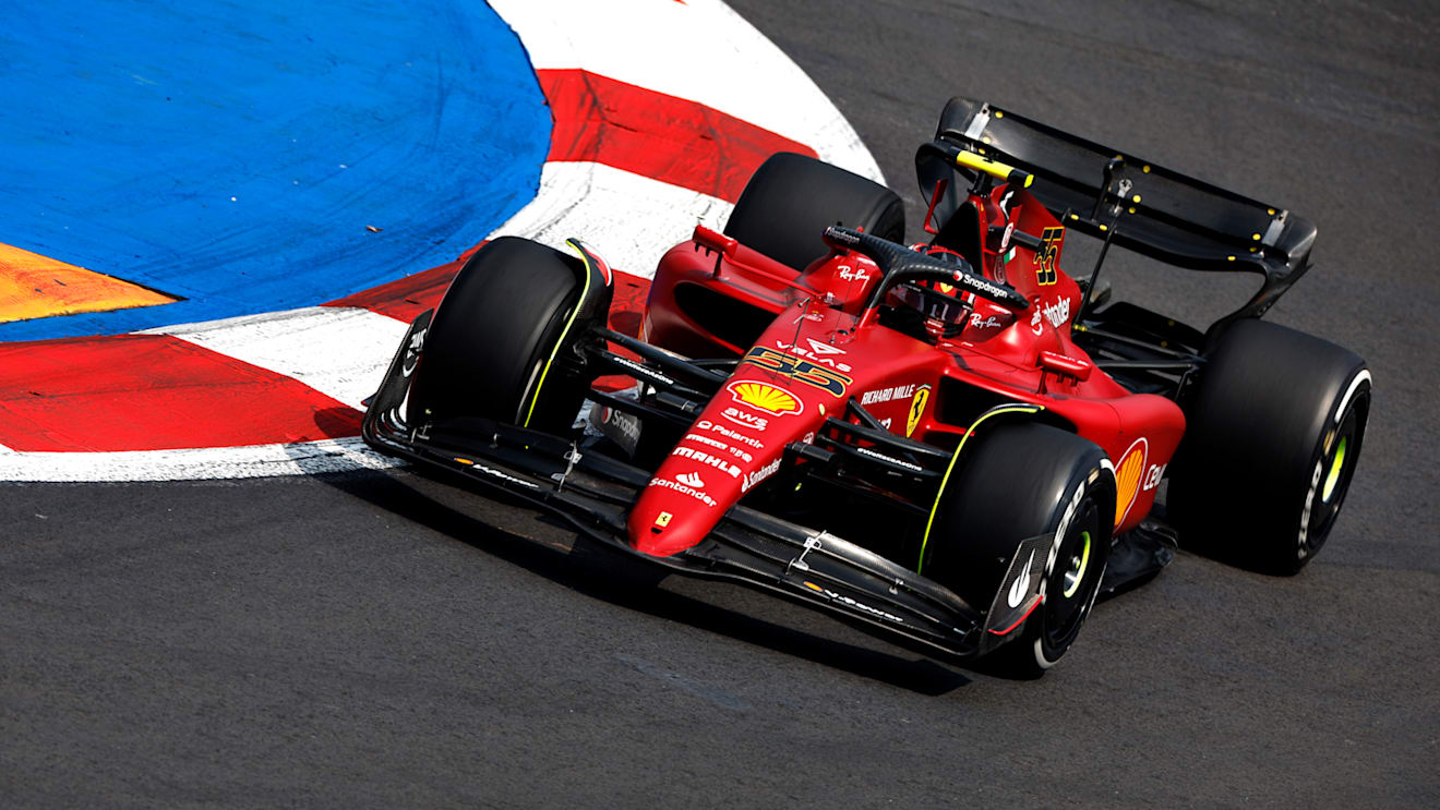 MEXICO CITY, MEXICO - OCTOBER 28: Carlos Sainz of Spain driving (55) the Ferrari F1-75 on track during practice ahead of the F1 Grand Prix of Mexico at Autodromo Hermanos Rodriguez on October 28, 2022 in Mexico City, Mexico. (Photo by Chris Graythen/Getty Images)