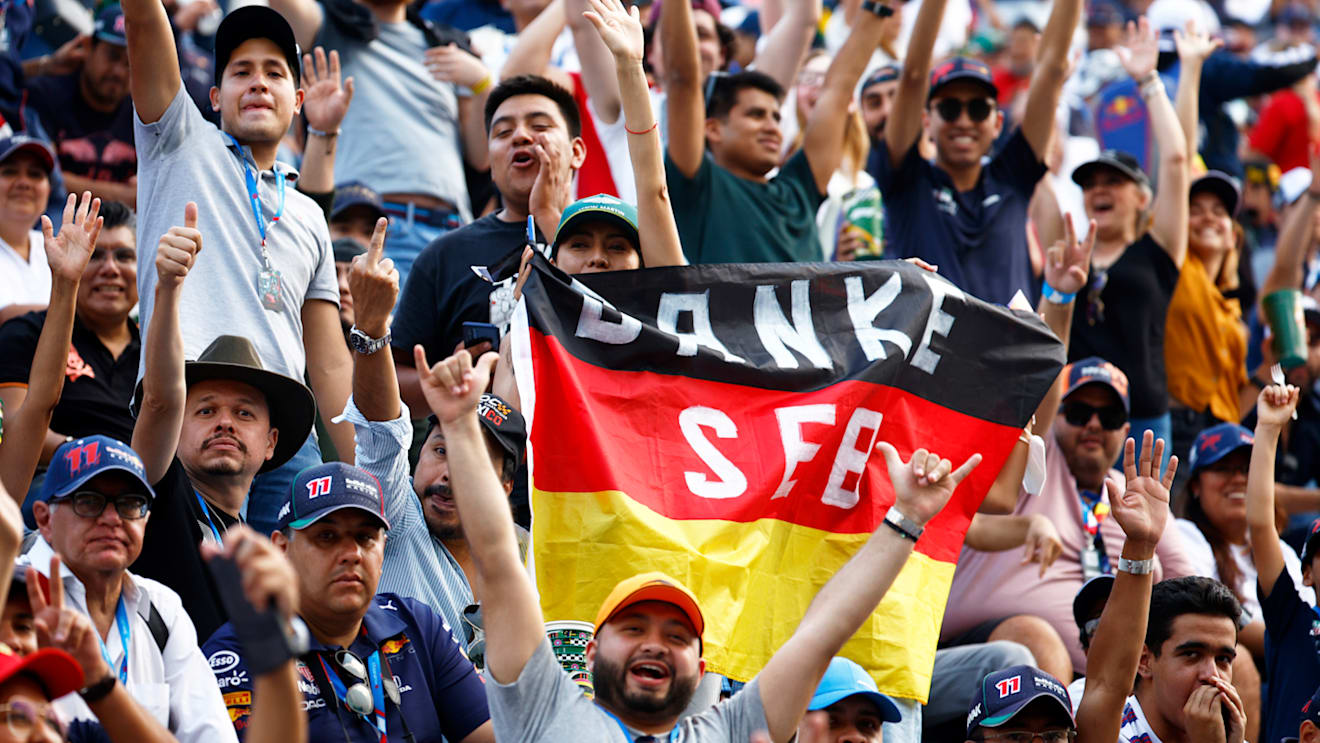 MEXICO CITY, MEXICO - OCTOBER 28: Sebastian Vettel of Germany and Aston Martin F1 Team fans show their support during practice ahead of the F1 Grand Prix of Mexico at Autodromo Hermanos Rodriguez on October 28, 2022 in Mexico City, Mexico. (Photo by Jared C. Tilton/Getty Images)
