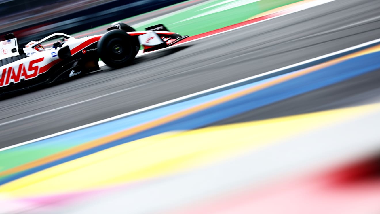 MEXICO CITY, MEXICO - OCTOBER 28: Kevin Magnussen of Denmark driving the (20) Haas F1 VF-22 Ferrari on track during practice ahead of the F1 Grand Prix of Mexico at Autodromo Hermanos Rodriguez on October 28, 2022 in Mexico City, Mexico. (Photo by Dan Istitene - Formula 1/Formula 1 via Getty Images)