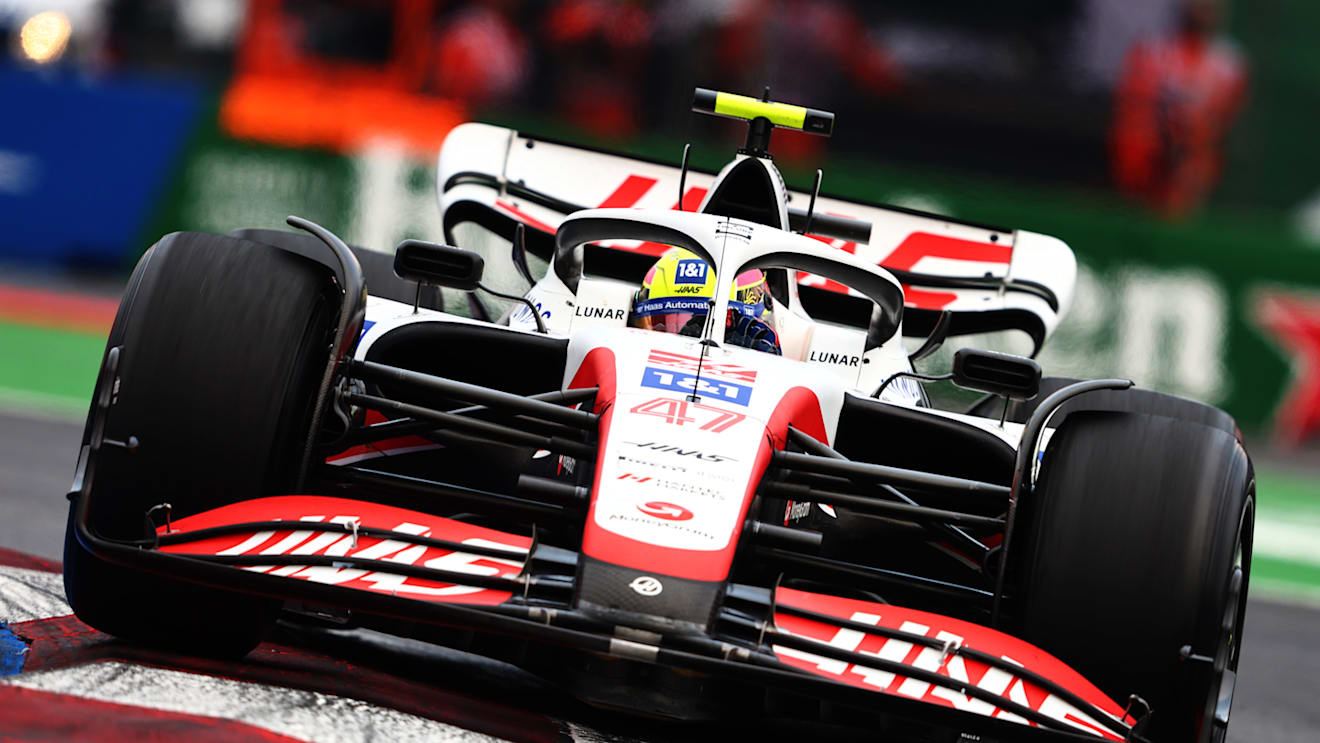 MEXICO CITY, MEXICO - OCTOBER 28: Mick Schumacher of Germany driving the (47) Haas F1 VF-22 Ferrari on track during practice ahead of the F1 Grand Prix of Mexico at Autodromo Hermanos Rodriguez on October 28, 2022 in Mexico City, Mexico. (Photo by Mark Thompson/Getty Images )