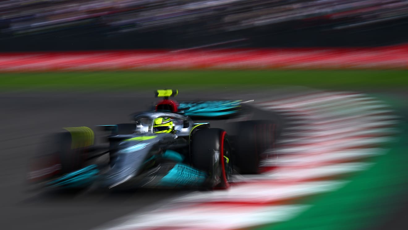 MEXICO CITY, MEXICO - OCTOBER 29: Lewis Hamilton of Great Britain driving the (44) Mercedes AMG Petronas F1 Team W13 on track during final practice ahead of the F1 Grand Prix of Mexico at Autodromo Hermanos Rodriguez on October 29, 2022 in Mexico City, Mexico. (Photo by Clive Mason - Formula 1/Formula 1 via Getty Images)