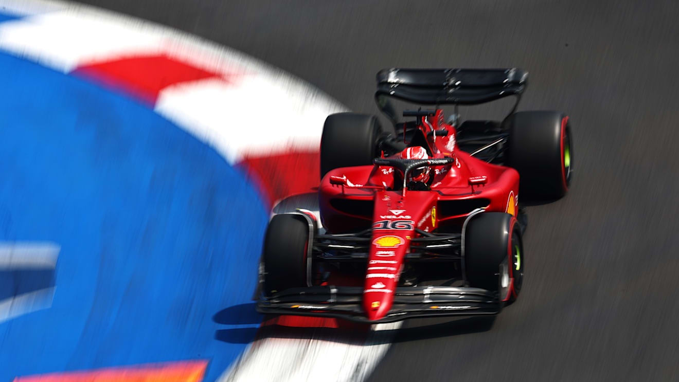 MEXICO CITY, MEXICO - OCTOBER 29: Charles Leclerc of Monaco driving the (16) Ferrari F1-75 on track during final practice ahead of the F1 Grand Prix of Mexico at Autodromo Hermanos Rodriguez on October 29, 2022 in Mexico City, Mexico. (Photo by Mark Thompson/Getty Images )
