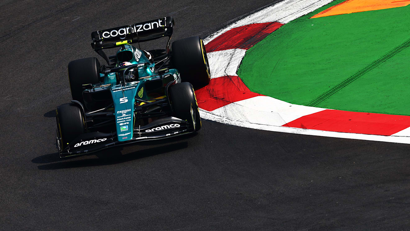 MEXICO CITY, MEXICO - OCTOBER 29: Sebastian Vettel of Germany driving the (5) Aston Martin AMR22 Mercedes on track during final practice ahead of the F1 Grand Prix of Mexico at Autodromo Hermanos Rodriguez on October 29, 2022 in Mexico City, Mexico. (Photo by Mark Thompson/Getty Images )
