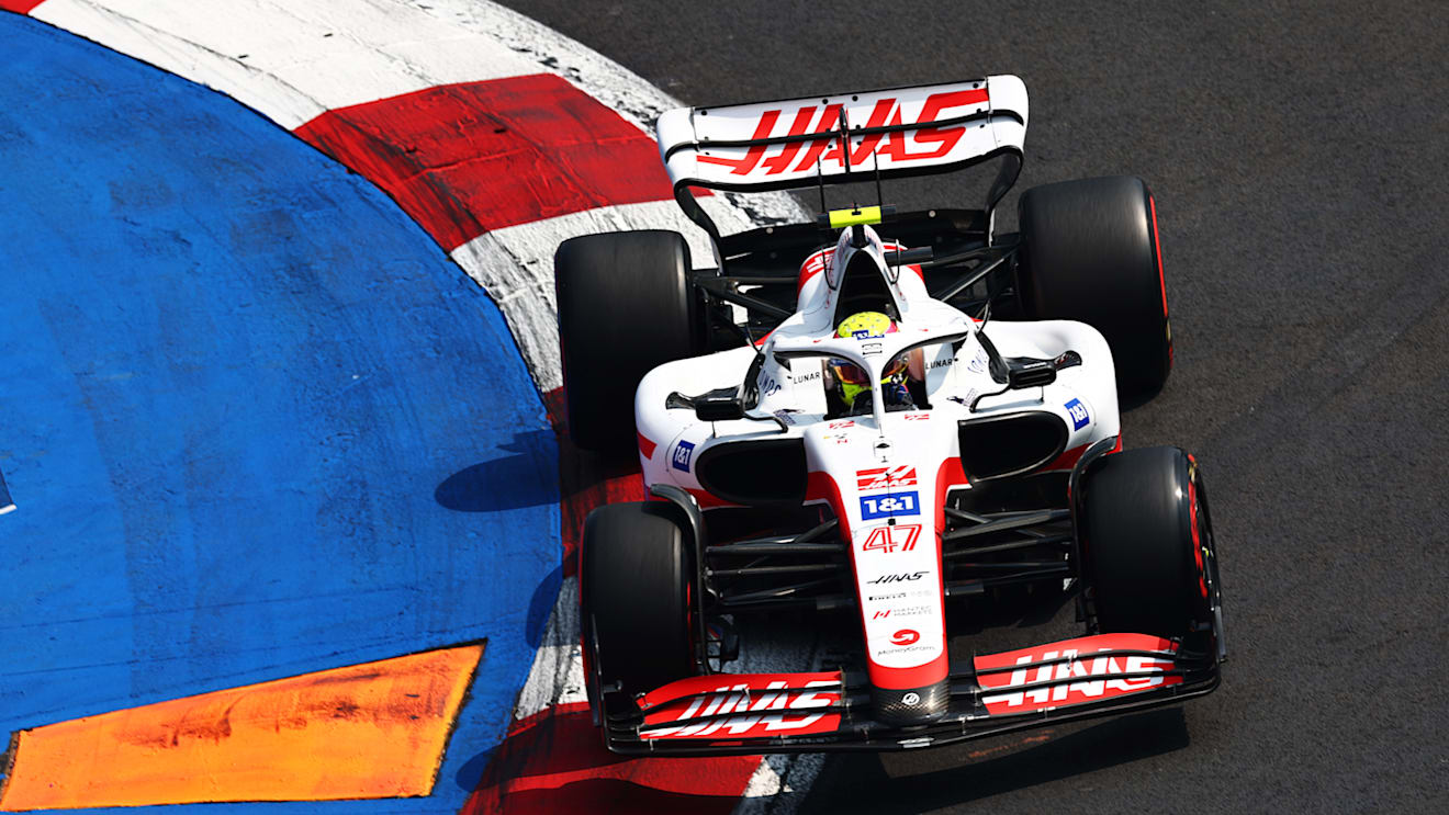 MEXICO CITY, MEXICO - OCTOBER 29: Mick Schumacher of Germany driving the (47) Haas F1 VF-22 Ferrari on track during final practice ahead of the F1 Grand Prix of Mexico at Autodromo Hermanos Rodriguez on October 29, 2022 in Mexico City, Mexico. (Photo by Mark Thompson/Getty Images )