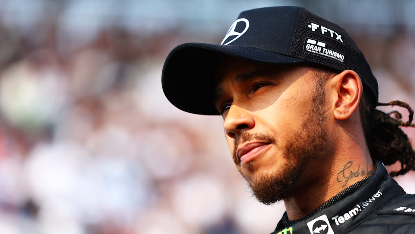 MEXICO CITY, MEXICO - OCTOBER 29: Third placed qualifier Lewis Hamilton of Great Britain and Mercedes looks on in parc ferme during qualifying ahead of the F1 Grand Prix of Mexico at Autodromo Hermanos Rodriguez on October 29, 2022 in Mexico City, Mexico. (Photo by Dan Istitene - Formula 1/Formula 1 via Getty Images)