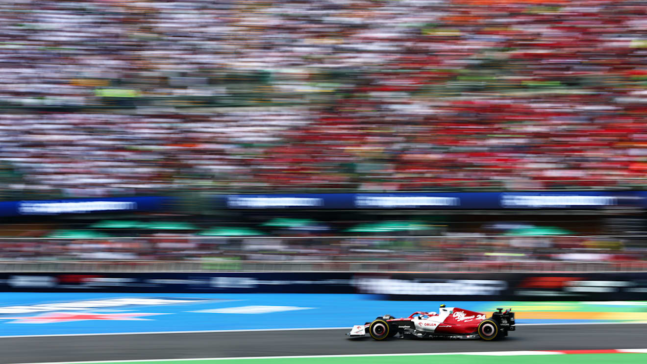 MEXICO CITY, MEXICO - OCTOBER 30: Zhou Guanyu of China driving the (24) Alfa Romeo F1 C42 Ferrari on track during the F1 Grand Prix of Mexico at Autodromo Hermanos Rodriguez on October 30, 2022 in Mexico City, Mexico. (Photo by Dan Istitene - Formula 1/Formula 1 via Getty Images)