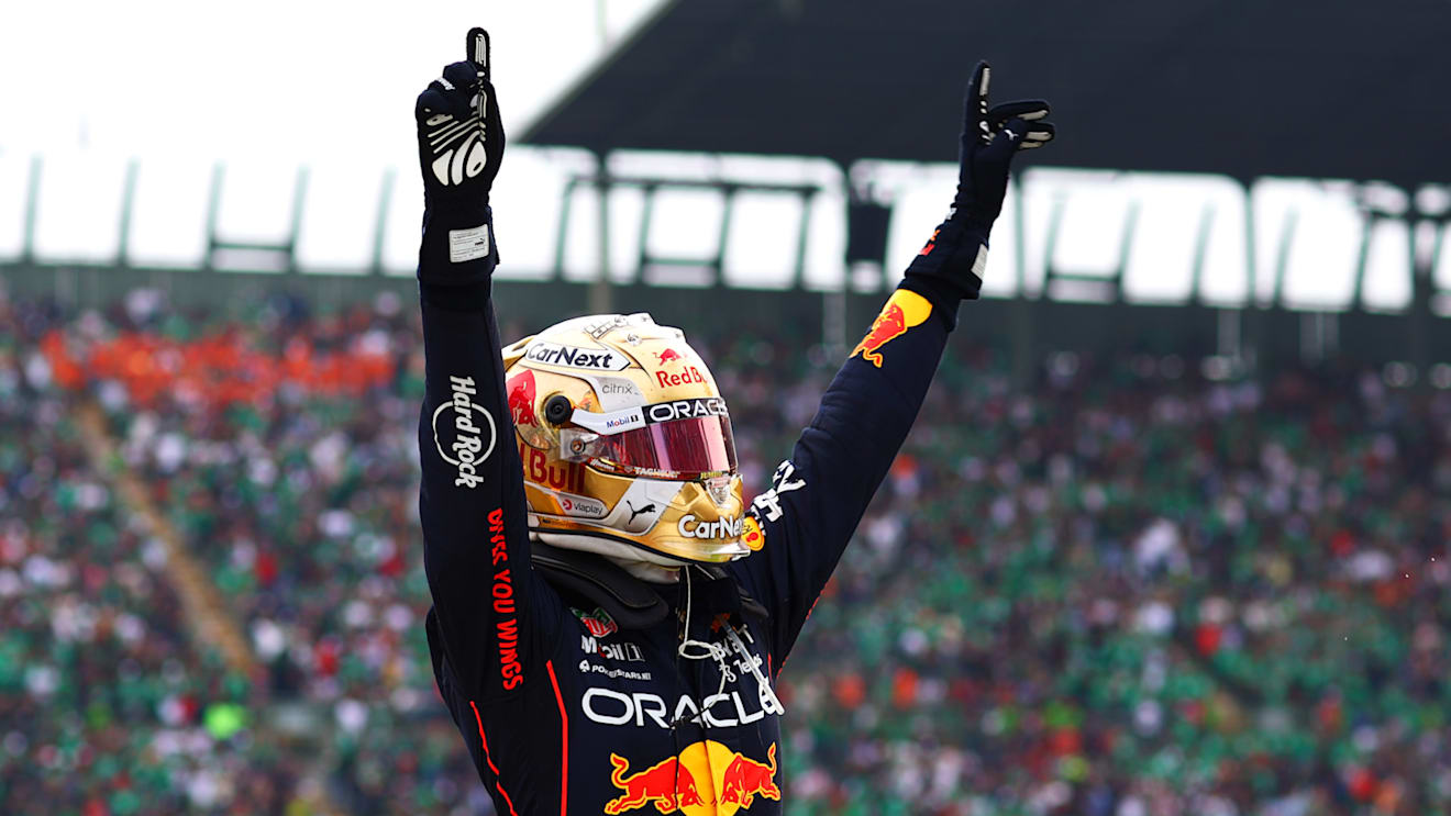 MEXICO CITY, MEXICO - OCTOBER 30: Race winner Max Verstappen of the Netherlands and Oracle Red Bull Racing celebrates in parc ferme after the F1 Grand Prix of Mexico at Autodromo Hermanos Rodriguez on October 30, 2022 in Mexico City, Mexico. (Photo by Dan Istitene - Formula 1/Formula 1 via Getty Images)