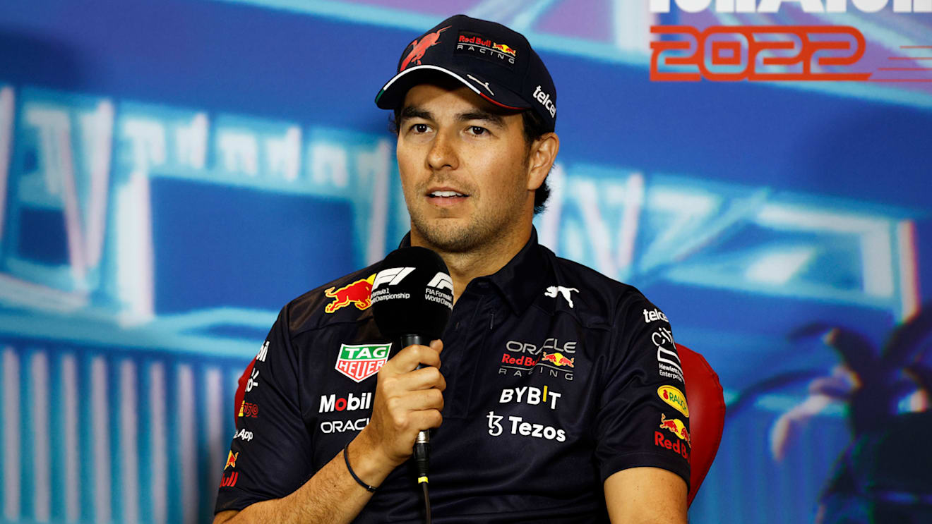 MIAMI, FLORIDA - MAY 06: Sergio Perez of Mexico and Oracle Red Bull Racing talks in the Drivers Press Conference prior to practice ahead of the F1 Grand Prix of Miami at the Miami International Autodrome on May 06, 2022 in Miami, Florida. (Photo by Jared C. Tilton/Getty Images)