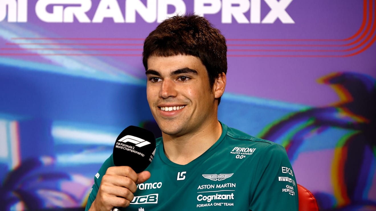 MIAMI, FLORIDA - MAY 06: Lance Stroll of Canada and Aston Martin F1 Team talks in the Drivers Press Conference prior to practice ahead of the F1 Grand Prix of Miami at the Miami International Autodrome on May 06, 2022 in Miami, Florida. (Photo by Jared C. Tilton/Getty Images)