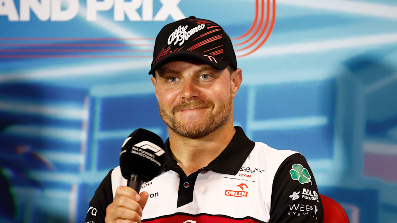 MIAMI, FLORIDA - MAY 06: Valtteri Bottas of Finland and Alfa Romeo F1 talks in the Drivers Press Conference prior to practice ahead of the F1 Grand Prix of Miami at the Miami International Autodrome on May 06, 2022 in Miami, Florida. (Photo by Jared C. Tilton/Getty Images)