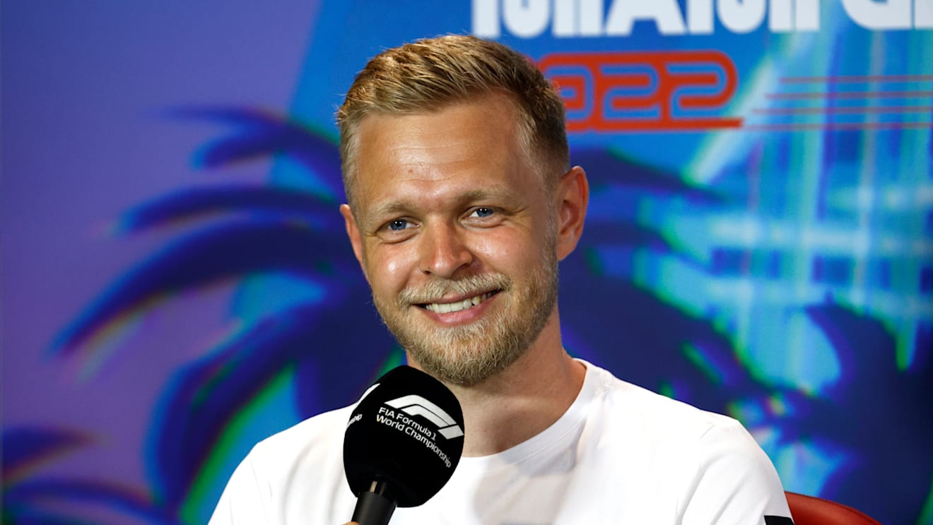 MIAMI, FLORIDA - MAY 06: Kevin Magnussen of Denmark and Haas F1 talks in the Drivers Press Conference prior to practice ahead of the F1 Grand Prix of Miami at the Miami International Autodrome on May 06, 2022 in Miami, Florida. (Photo by Jared C. Tilton/Getty Images)