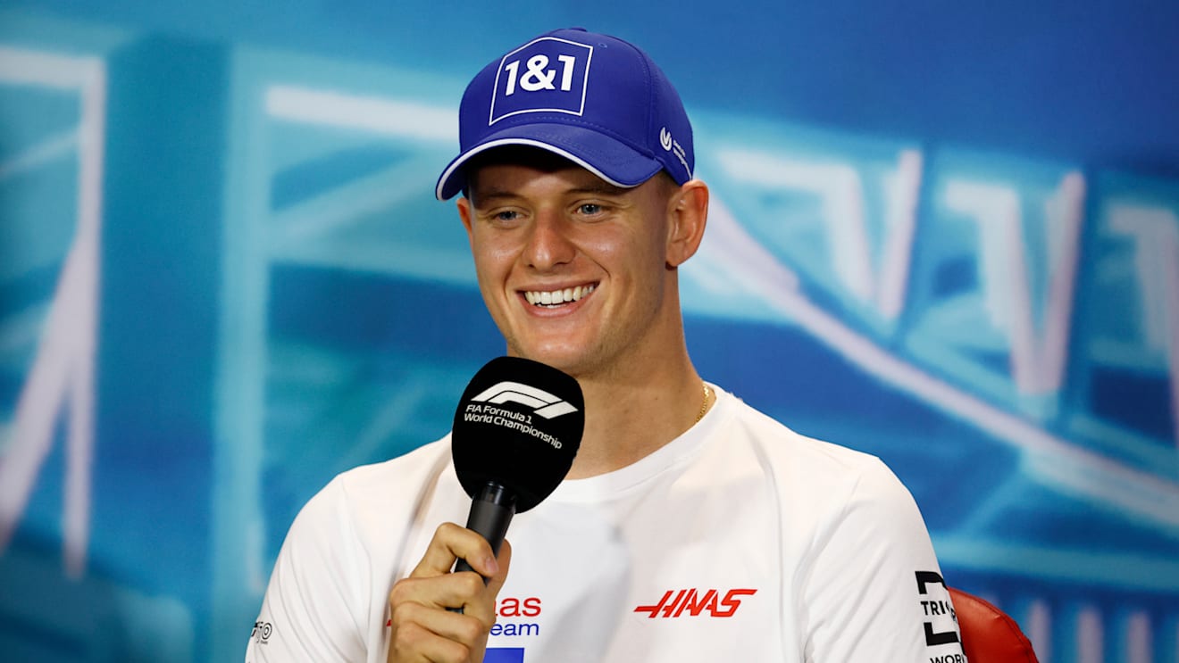 MIAMI, FLORIDA - MAY 06: Mick Schumacher of Germany and Haas F1 talks in the Drivers Press Conference prior to practice ahead of the F1 Grand Prix of Miami at the Miami International Autodrome on May 06, 2022 in Miami, Florida. (Photo by Jared C. Tilton/Getty Images)