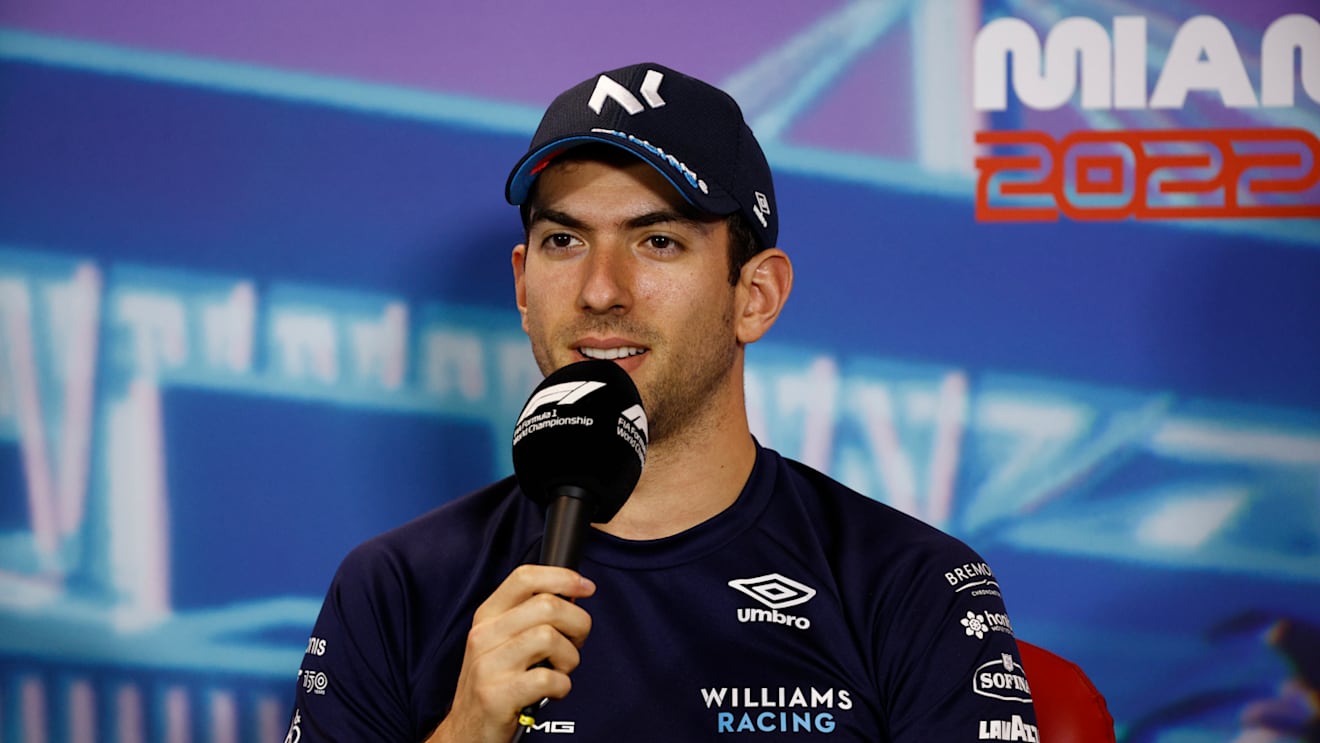 MIAMI, FLORIDA - MAY 06: Nicholas Latifi of Canada and Williams talks in the Drivers Press Conference prior to practice ahead of the F1 Grand Prix of Miami at the Miami International Autodrome on May 06, 2022 in Miami, Florida. (Photo by Jared C. Tilton/Getty Images)