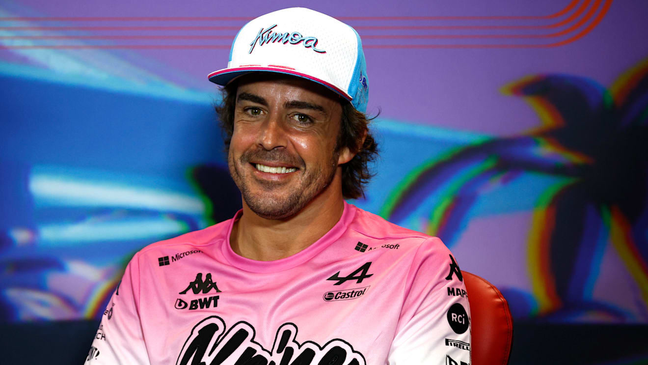 MIAMI, FLORIDA - MAY 06: Fernando Alonso of Spain and Alpine F1 talks in the Drivers Press Conference prior to practice ahead of the F1 Grand Prix of Miami at the Miami International Autodrome on May 06, 2022 in Miami, Florida. (Photo by Jared C. Tilton/Getty Images)