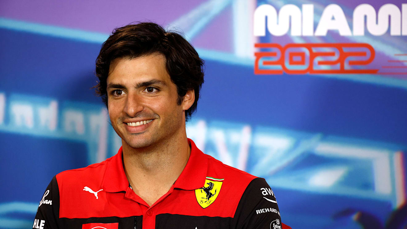 MIAMI, FLORIDA - MAY 06: Carlos Sainz of Spain and Ferrari talks in the Drivers Press Conference prior to practice ahead of the F1 Grand Prix of Miami at the Miami International Autodrome on May 06, 2022 in Miami, Florida. (Photo by Jared C. Tilton/Getty Images)