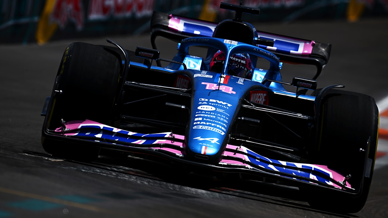 MIAMI, FLORIDA - MAY 06: Fernando Alonso of Spain driving the (14) Alpine F1 A522 Renault on track during practice ahead of the F1 Grand Prix of Miami at the Miami International Autodrome on May 06, 2022 in Miami, Florida. (Photo by Clive Mason - Formula 1/Formula 1 via Getty Images)