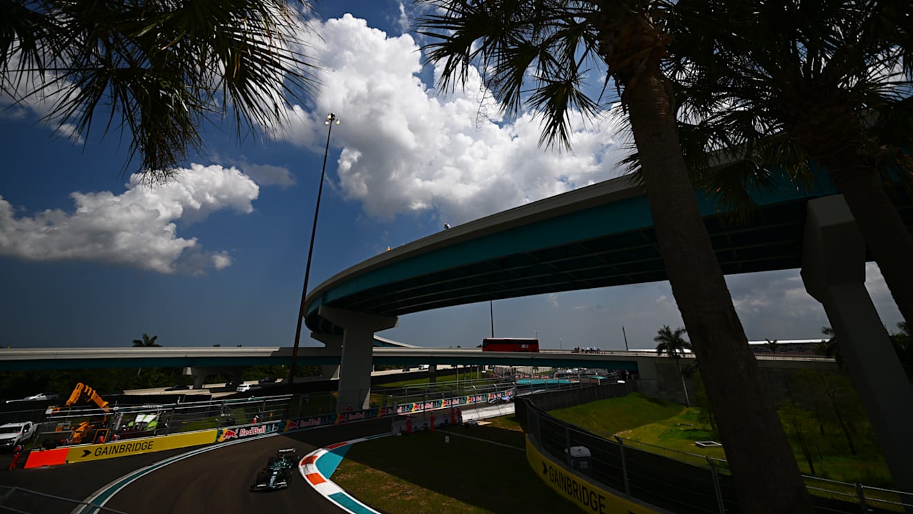 MIAMI, FLORIDA - MAY 06: Lance Stroll of Canada driving the (18) Aston Martin AMR22 Mercedes on track during practice ahead of the F1 Grand Prix of Miami at the Miami International Autodrome on May 06, 2022 in Miami, Florida. (Photo by Clive Mason - Formula 1/Formula 1 via Getty Images)