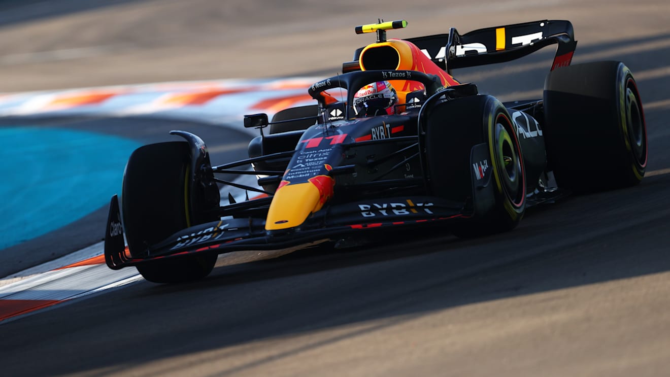 MIAMI, FLORIDA - MAY 06: Sergio Perez of Mexico driving the (11) Oracle Red Bull Racing RB18 on track during practice ahead of the F1 Grand Prix of Miami at the Miami International Autodrome on May 06, 2022 in Miami, Florida. (Photo by Dan Istitene - Formula 1/Formula 1 via Getty Images)