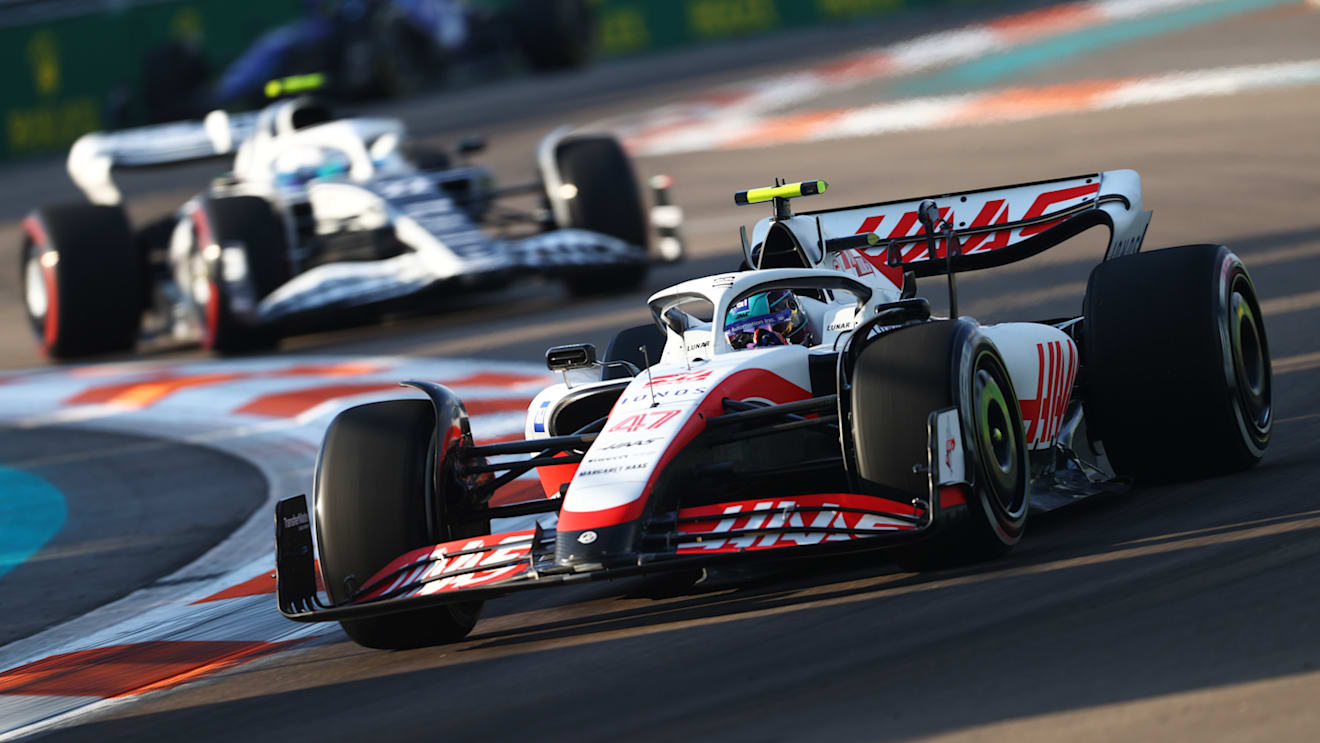 MIAMI, FLORIDA - MAY 06: Mick Schumacher of Germany driving the (47) Haas F1 VF-22 Ferrari on track during practice ahead of the F1 Grand Prix of Miami at the Miami International Autodrome on May 06, 2022 in Miami, Florida. (Photo by Dan Istitene - Formula 1/Formula 1 via Getty Images)